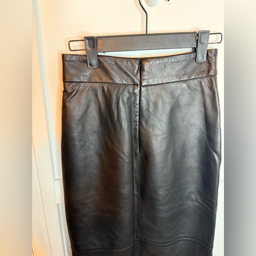 G. label By Goop Black Leather Samira Midi Skirt - Picture 9 of 9